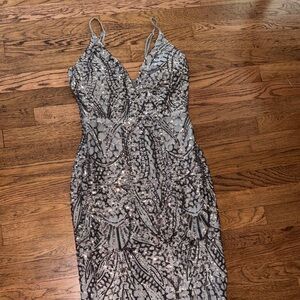 Silver Sequin Evening Dress